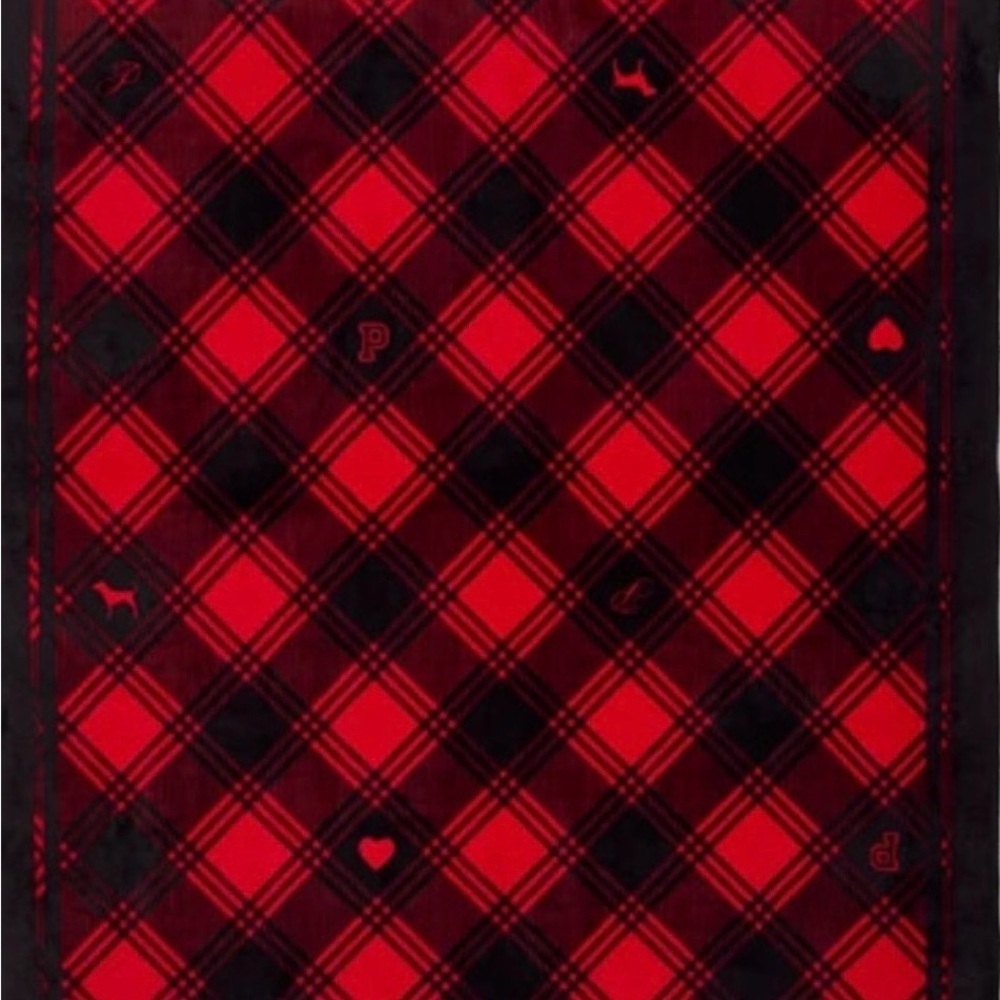 Victoria’s Secret Pink  Red & Black Buffalo Plaid Sherpa Fleece Blanket 2025 New - Picture 3 of 6